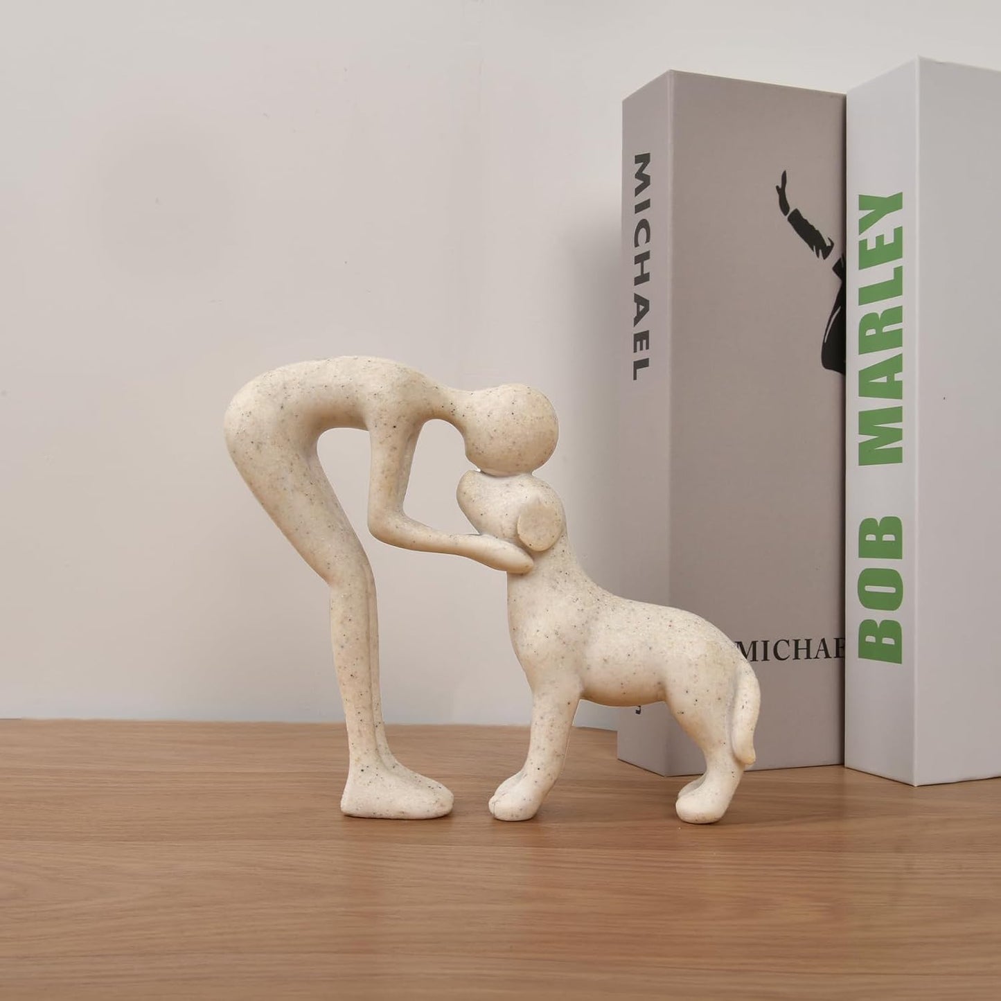 Dog Sculpture Home Decor Cute Man and Dog Statue Decoration for Office、Living Room、Bedroom、Home, Memory Gifts for Pet Lovers (Sandstone)