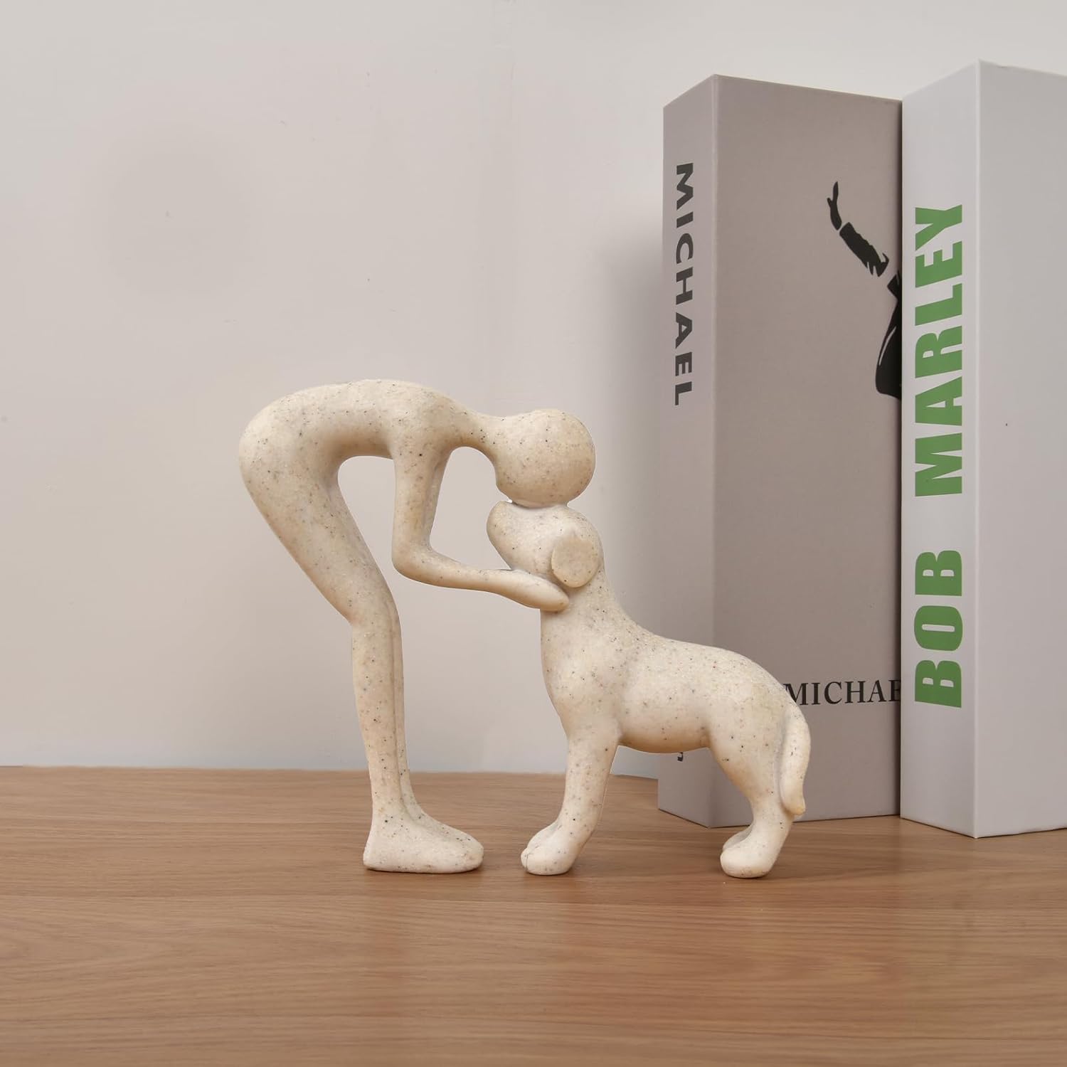 Dog Sculpture Home Decor Cute Man and Dog Statue Decoration for Office、Living Room、Bedroom、Home, Memory Gifts for Pet Lovers (Sandstone)