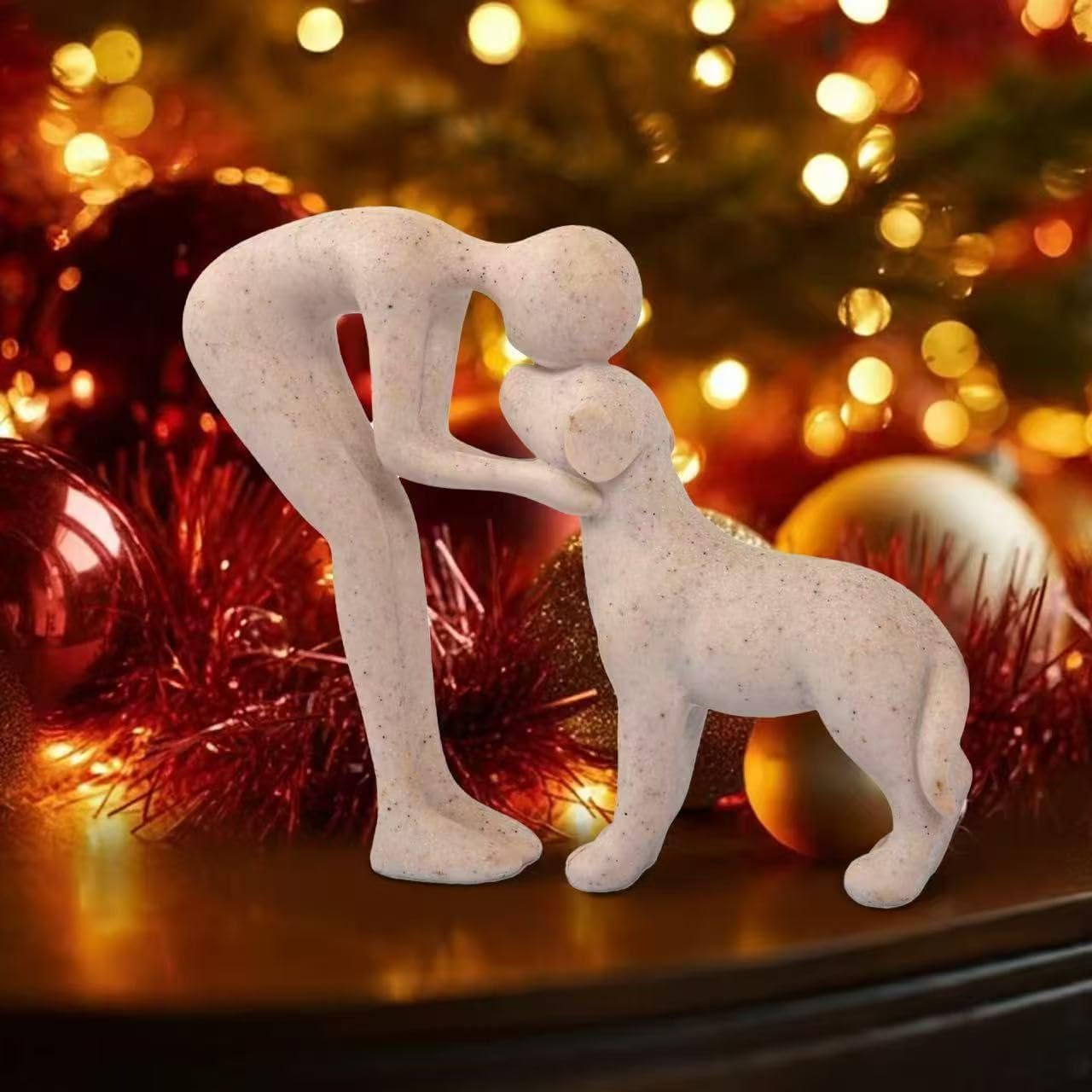 Dog Sculpture Home Decor Cute Man and Dog Statue Decoration for Office、Living Room、Bedroom、Home, Memory Gifts for Pet Lovers (Sandstone)