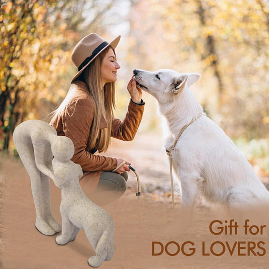Dog Sculpture Home Decor Cute Man and Dog Statue Decoration for Office、Living Room、Bedroom、Home, Memory Gifts for Pet Lovers (Sandstone)