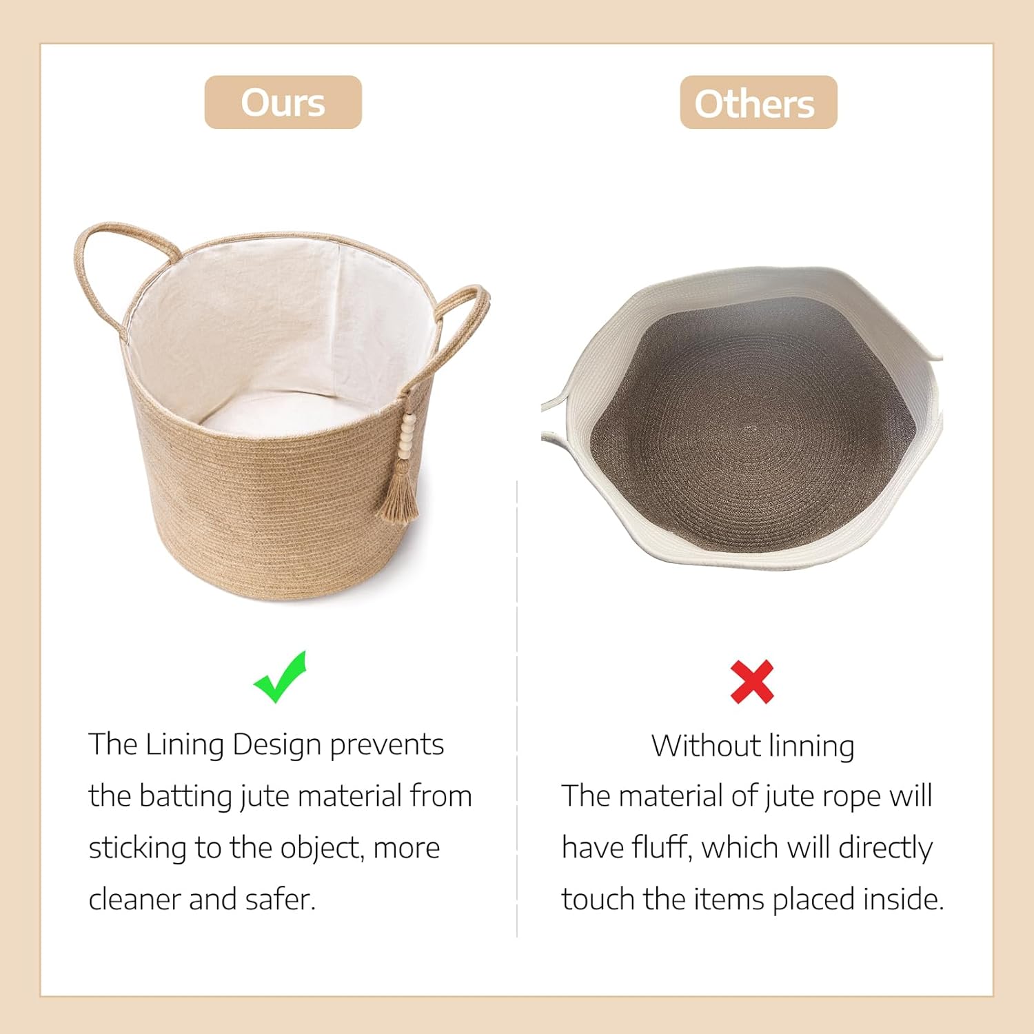 Mkono Woven Storage Basket Decorative Natural Rope Basket Wooden Bead Decoration for Blankets,Toys,Clothes,Shoes,Plant Organizer Bin with Handles Living Room Home Decor, Jute, 16" W × 13.8"L