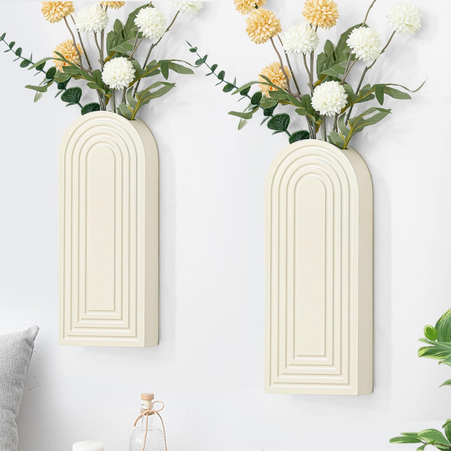Wooden Wall Planter Vase Set of 2, Boho Hanging Planter for Indoor Plants & Flowers, Natural Wood Wall-Mounted Planters for Art Home Decor - Living Room, Bedroom, Bathroom, Patio (Brown)