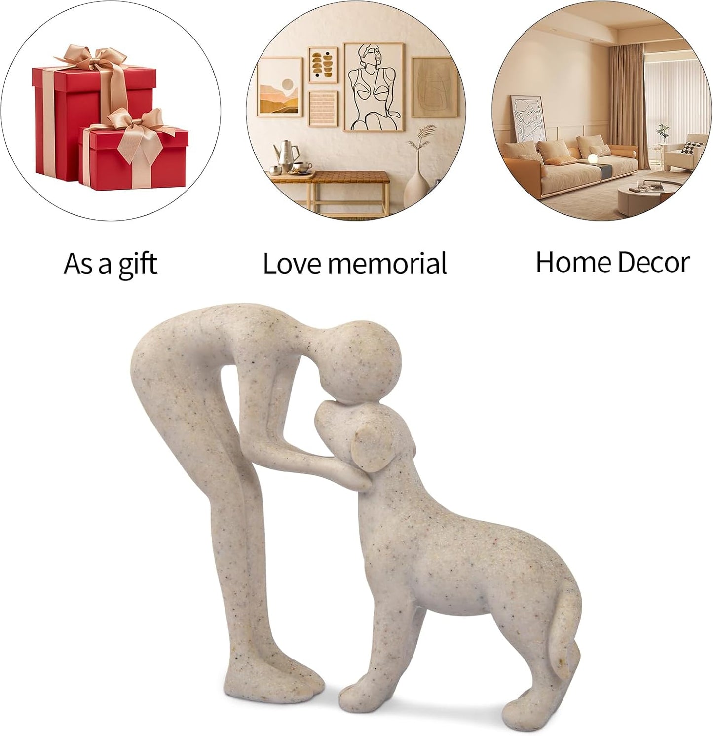 Dog Sculpture Home Decor Cute Man and Dog Statue Decoration for Office、Living Room、Bedroom、Home, Memory Gifts for Pet Lovers (Sandstone)
