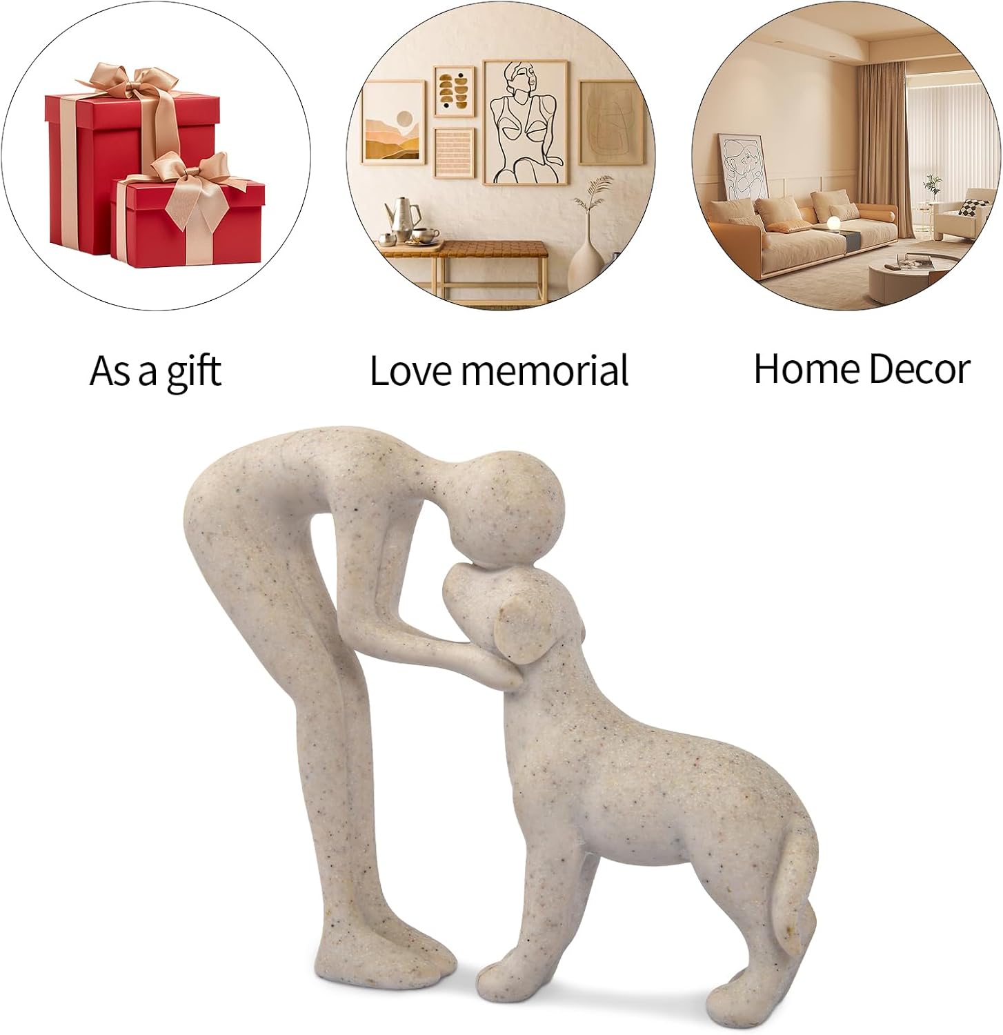 Dog Sculpture Home Decor Cute Man and Dog Statue Decoration for Office、Living Room、Bedroom、Home, Memory Gifts for Pet Lovers (Sandstone)
